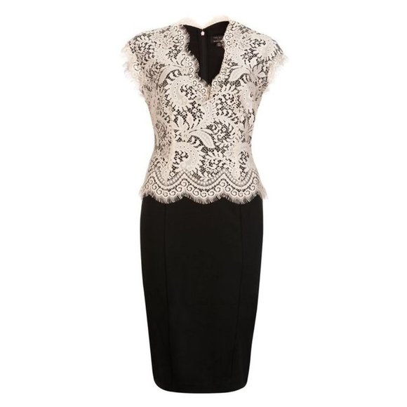 TED BAKER Sarvani Lace Bodice Dress Black Beige sz 2 US 6 Women's - Picture 1 of 9